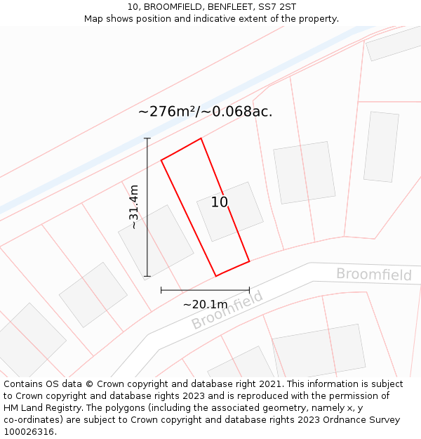 10, BROOMFIELD, BENFLEET, SS7 2ST: Plot and title map