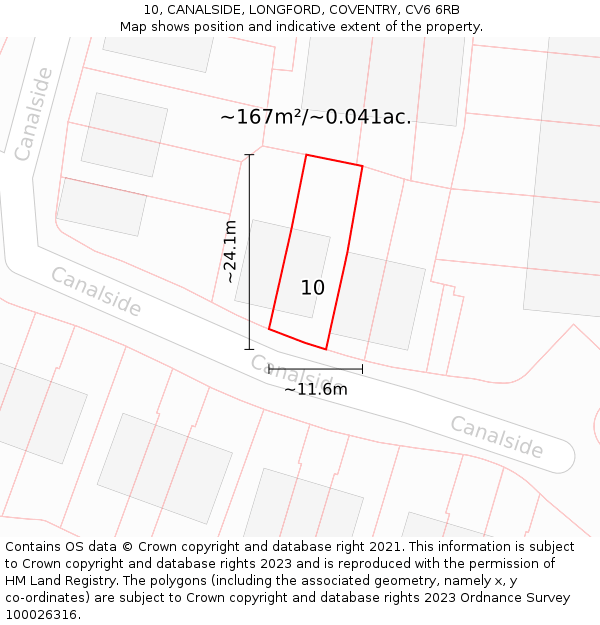 10, CANALSIDE, LONGFORD, COVENTRY, CV6 6RB: Plot and title map
