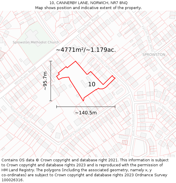 10, CANNERBY LANE, NORWICH, NR7 8NQ: Plot and title map