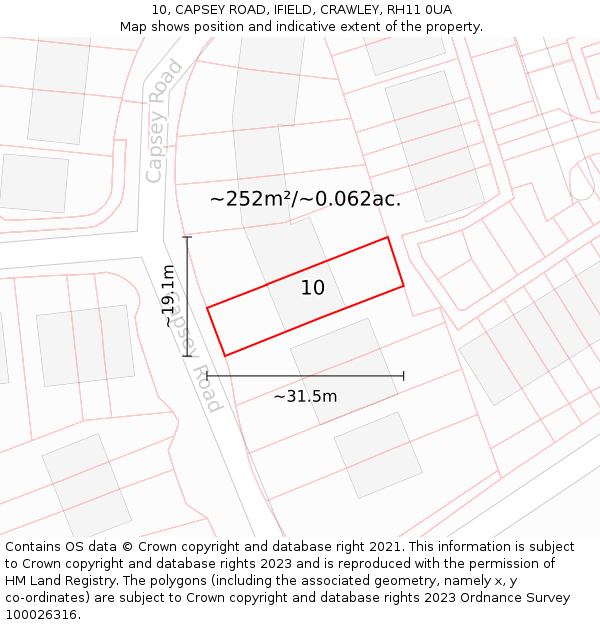 10, CAPSEY ROAD, IFIELD, CRAWLEY, RH11 0UA: Plot and title map