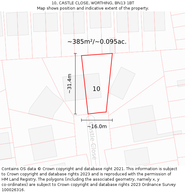 10, CASTLE CLOSE, WORTHING, BN13 1BT: Plot and title map