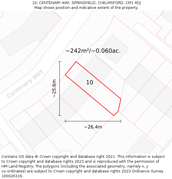 10, CENTENARY WAY, SPRINGFIELD, CHELMSFORD, CM1 6DJ: Plot and title map