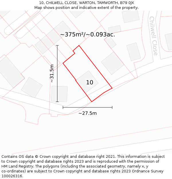 10, CHILWELL CLOSE, WARTON, TAMWORTH, B79 0JX: Plot and title map