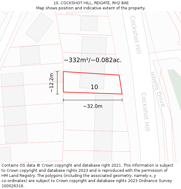 10, COCKSHOT HILL, REIGATE, RH2 8AE: Plot and title map
