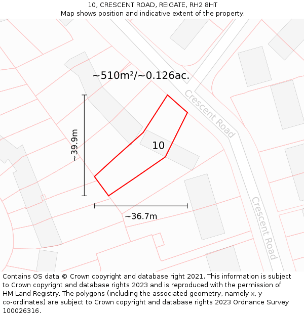 10, CRESCENT ROAD, REIGATE, RH2 8HT: Plot and title map