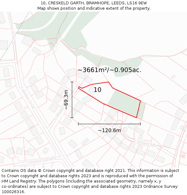 10, CRESKELD GARTH, BRAMHOPE, LEEDS, LS16 9EW: Plot and title map