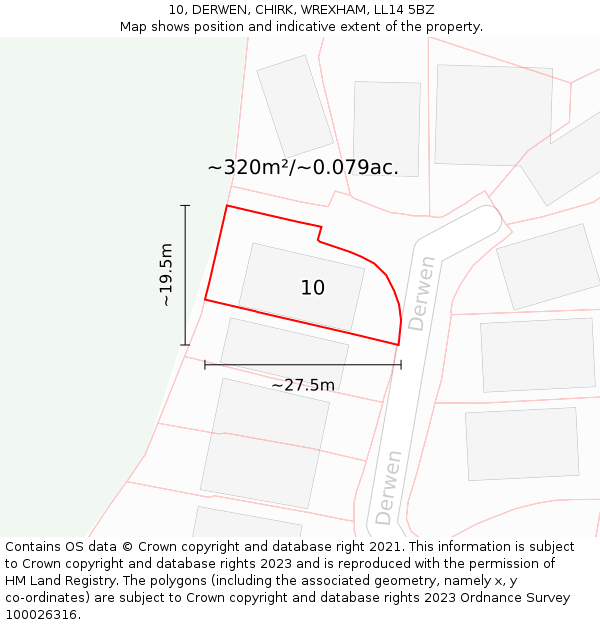 10, DERWEN, CHIRK, WREXHAM, LL14 5BZ: Plot and title map