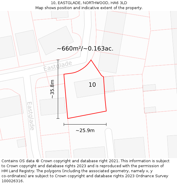 10, EASTGLADE, NORTHWOOD, HA6 3LD: Plot and title map