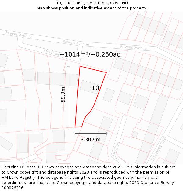 10, ELM DRIVE, HALSTEAD, CO9 1NU: Plot and title map