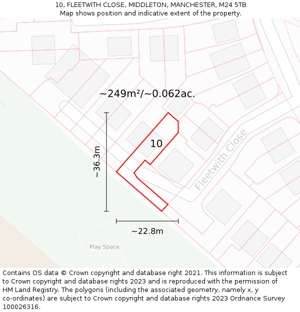 10, FLEETWITH CLOSE, MIDDLETON, MANCHESTER, M24 5TB: Plot and title map