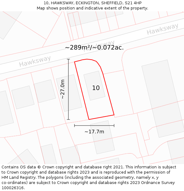 10, HAWKSWAY, ECKINGTON, SHEFFIELD, S21 4HP: Plot and title map