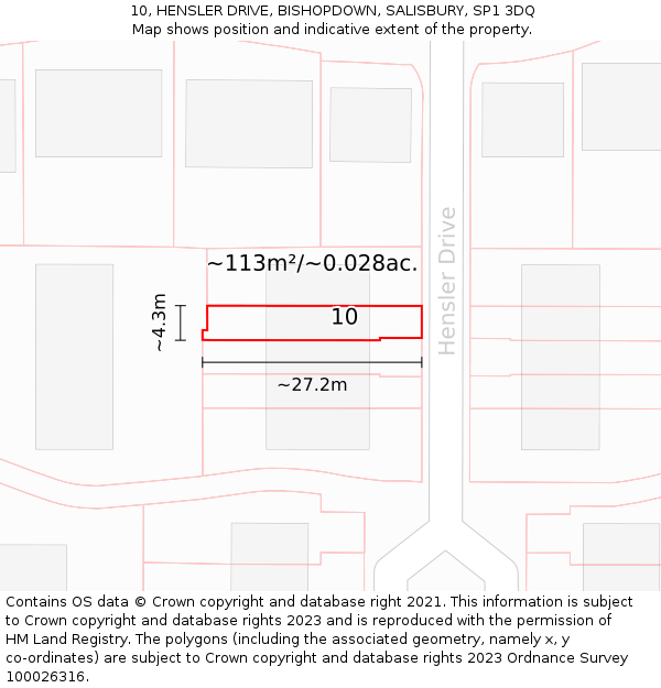 10, HENSLER DRIVE, BISHOPDOWN, SALISBURY, SP1 3DQ: Plot and title map