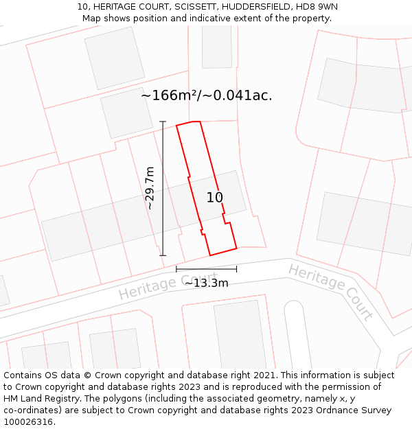 10, HERITAGE COURT, SCISSETT, HUDDERSFIELD, HD8 9WN: Plot and title map