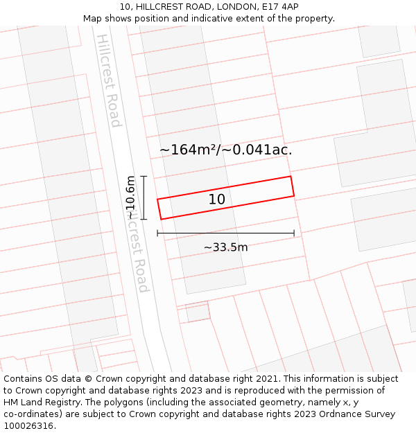 10, HILLCREST ROAD, LONDON, E17 4AP: Plot and title map