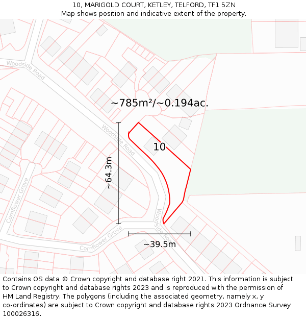 10, MARIGOLD COURT, KETLEY, TELFORD, TF1 5ZN: Plot and title map