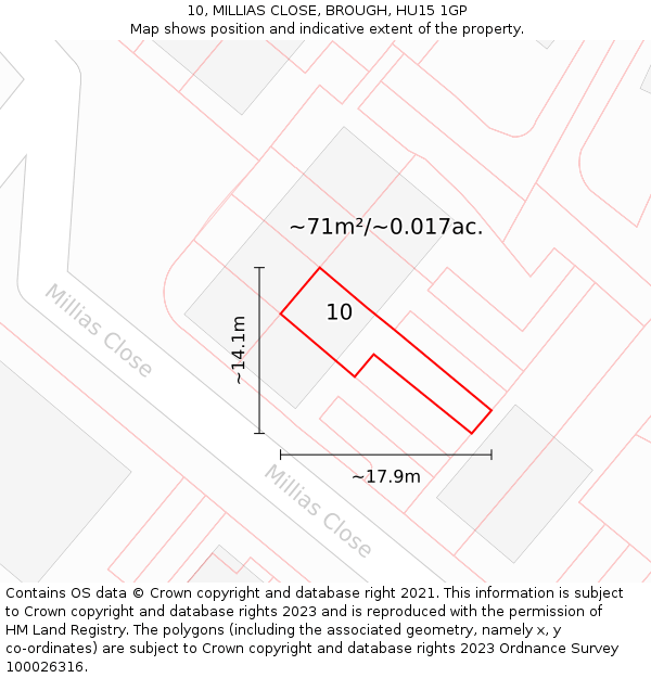 10, MILLIAS CLOSE, BROUGH, HU15 1GP: Plot and title map