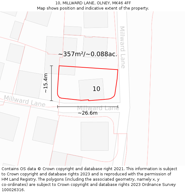 10, MILLWARD LANE, OLNEY, MK46 4FF: Plot and title map