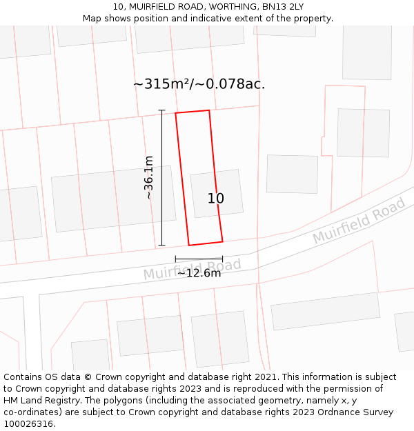 10, MUIRFIELD ROAD, WORTHING, BN13 2LY: Plot and title map