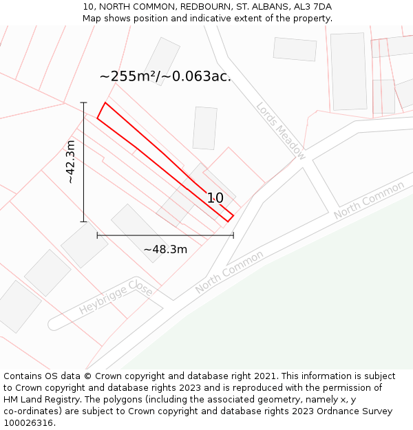 10, NORTH COMMON, REDBOURN, ST. ALBANS, AL3 7DA: Plot and title map