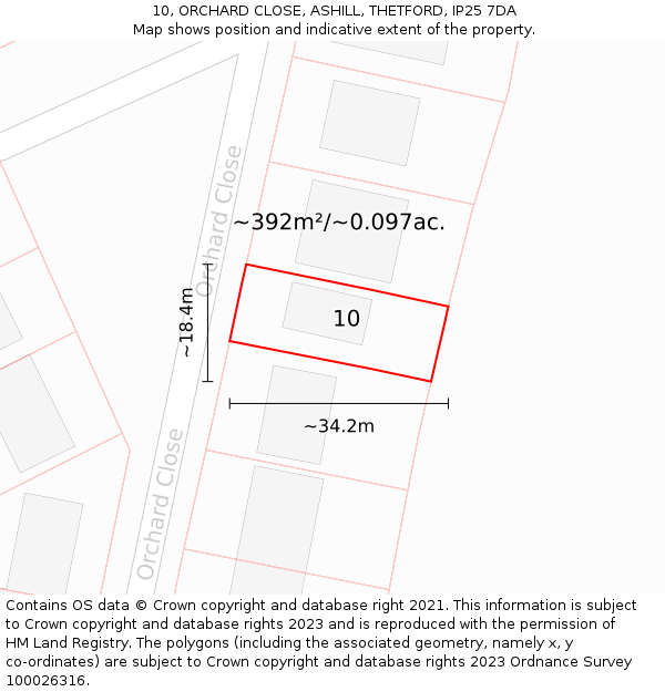 10, ORCHARD CLOSE, ASHILL, THETFORD, IP25 7DA: Plot and title map