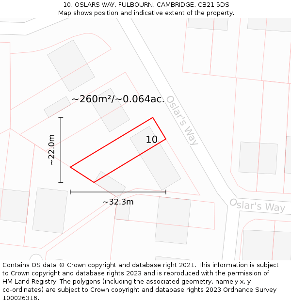 10, OSLARS WAY, FULBOURN, CAMBRIDGE, CB21 5DS: Plot and title map