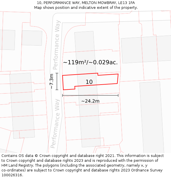 10, PERFORMANCE WAY, MELTON MOWBRAY, LE13 1FA: Plot and title map