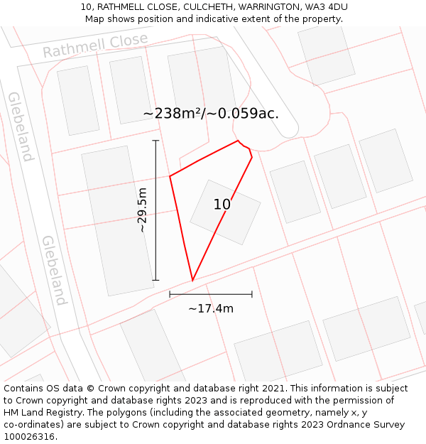 10, RATHMELL CLOSE, CULCHETH, WARRINGTON, WA3 4DU: Plot and title map
