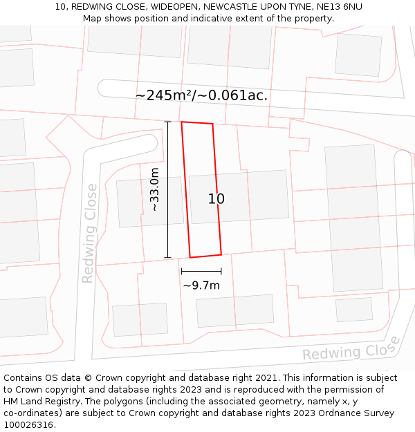 10, REDWING CLOSE, WIDEOPEN, NEWCASTLE UPON TYNE, NE13 6NU: Plot and title map