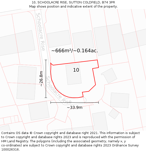 10, SCHOOLACRE RISE, SUTTON COLDFIELD, B74 3PR: Plot and title map