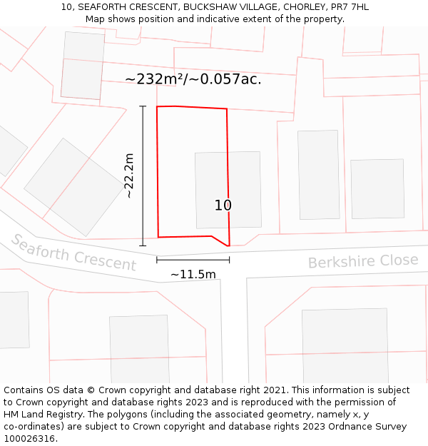 10, SEAFORTH CRESCENT, BUCKSHAW VILLAGE, CHORLEY, PR7 7HL: Plot and title map