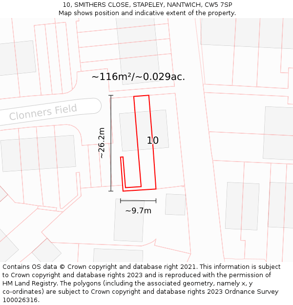 10, SMITHERS CLOSE, STAPELEY, NANTWICH, CW5 7SP: Plot and title map