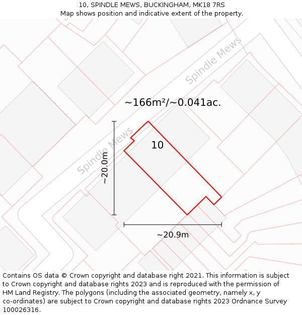 10, SPINDLE MEWS, BUCKINGHAM, MK18 7RS: Plot and title map