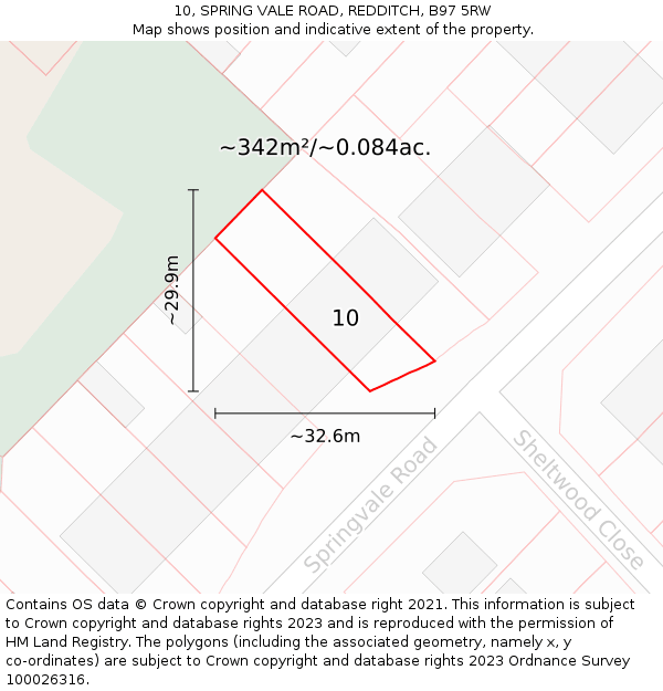 10, SPRING VALE ROAD, REDDITCH, B97 5RW: Plot and title map