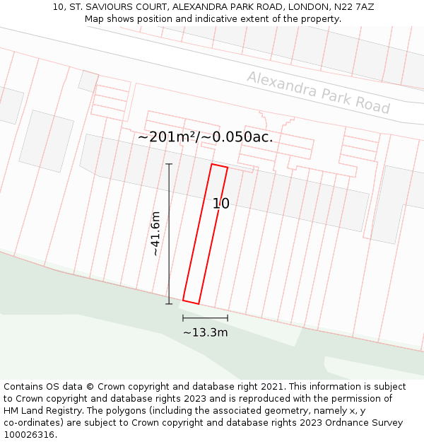 10, ST. SAVIOURS COURT, ALEXANDRA PARK ROAD, LONDON, N22 7AZ: Plot and title map