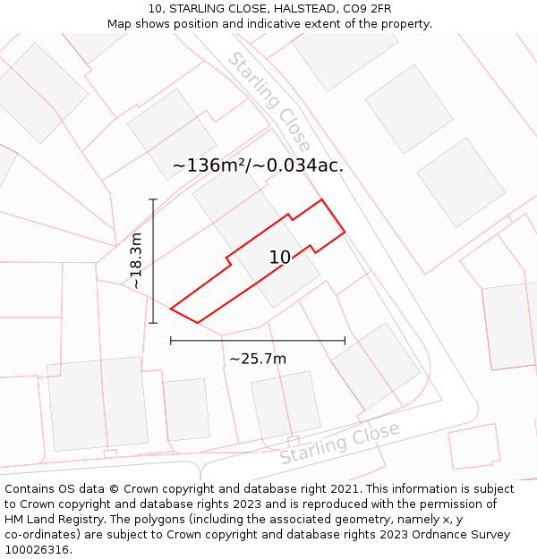 10, STARLING CLOSE, HALSTEAD, CO9 2FR: Plot and title map