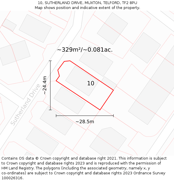 10, SUTHERLAND DRIVE, MUXTON, TELFORD, TF2 8PU: Plot and title map