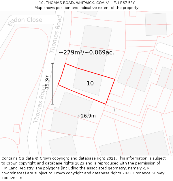 10, THOMAS ROAD, WHITWICK, COALVILLE, LE67 5FY: Plot and title map