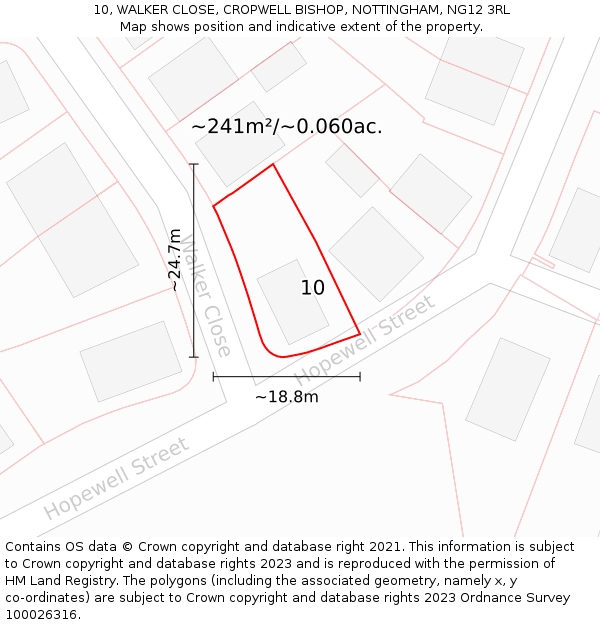 10, WALKER CLOSE, CROPWELL BISHOP, NOTTINGHAM, NG12 3RL: Plot and title map