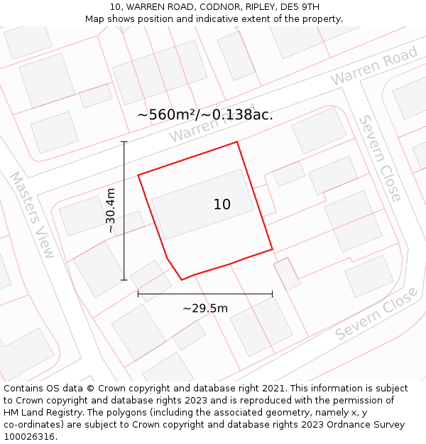 10, WARREN ROAD, CODNOR, RIPLEY, DE5 9TH: Plot and title map