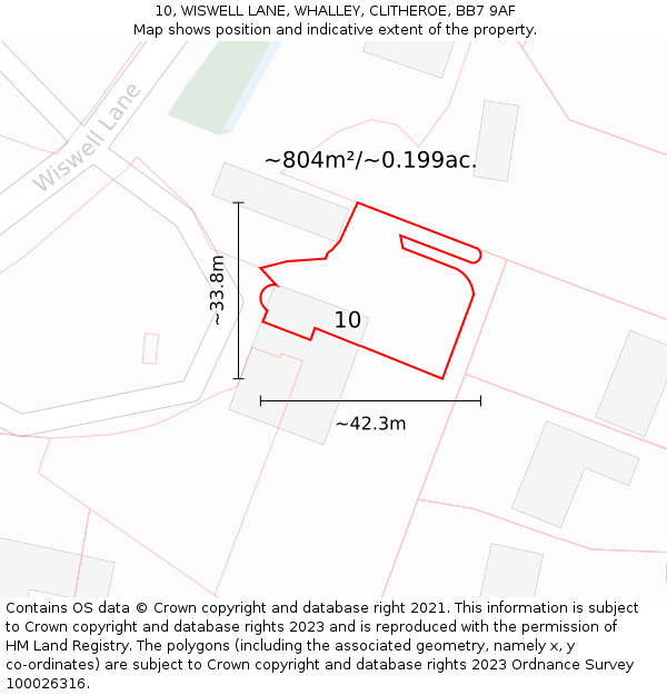 10, WISWELL LANE, WHALLEY, CLITHEROE, BB7 9AF: Plot and title map