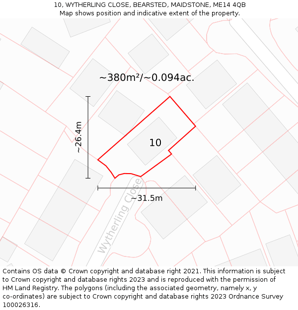 10, WYTHERLING CLOSE, BEARSTED, MAIDSTONE, ME14 4QB: Plot and title map