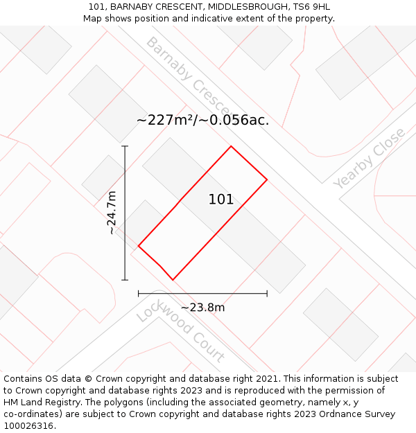 101, BARNABY CRESCENT, MIDDLESBROUGH, TS6 9HL: Plot and title map