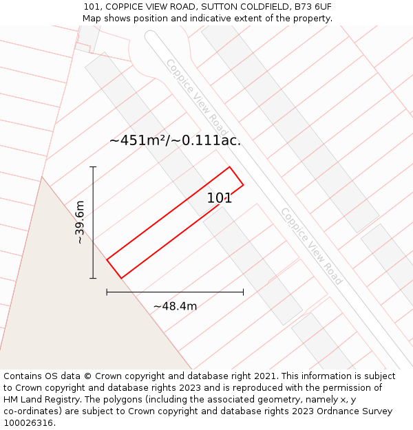 101, COPPICE VIEW ROAD, SUTTON COLDFIELD, B73 6UF: Plot and title map