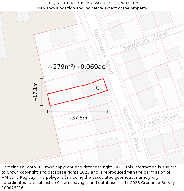 101, NORTHWICK ROAD, WORCESTER, WR3 7EA: Plot and title map