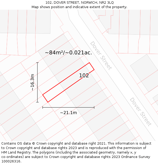 102, DOVER STREET, NORWICH, NR2 3LQ: Plot and title map