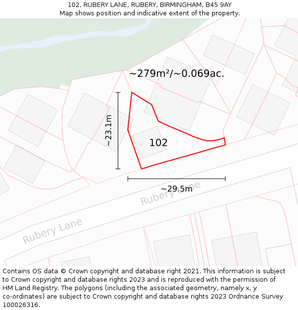 102, RUBERY LANE, RUBERY, BIRMINGHAM, B45 9AY: Plot and title map