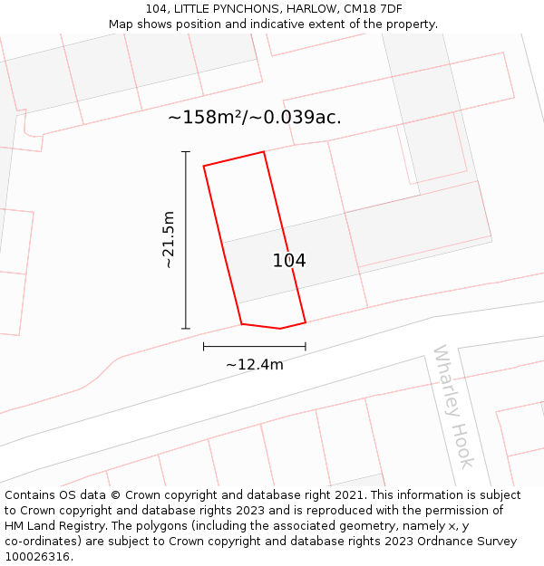 104, LITTLE PYNCHONS, HARLOW, CM18 7DF: Plot and title map
