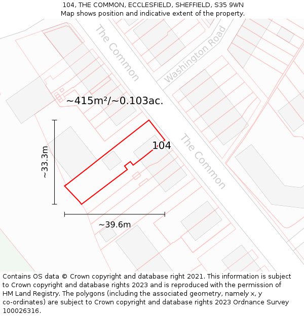 104, THE COMMON, ECCLESFIELD, SHEFFIELD, S35 9WN: Plot and title map