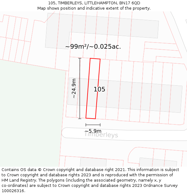 105, TIMBERLEYS, LITTLEHAMPTON, BN17 6QD: Plot and title map