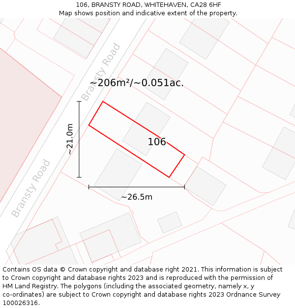 106, BRANSTY ROAD, WHITEHAVEN, CA28 6HF: Plot and title map